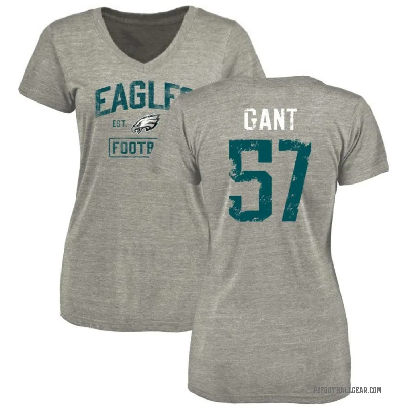 Dallas Gant Women's Gray Philadelphia Eagles Heather Distressed V-Neck T-Shirt