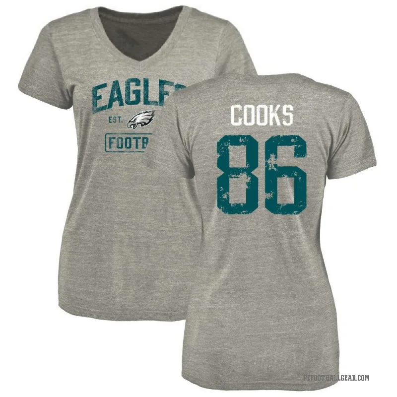 Elijah Cooks Women's Gray Philadelphia Eagles Heather Distressed V-Neck T-Shirt