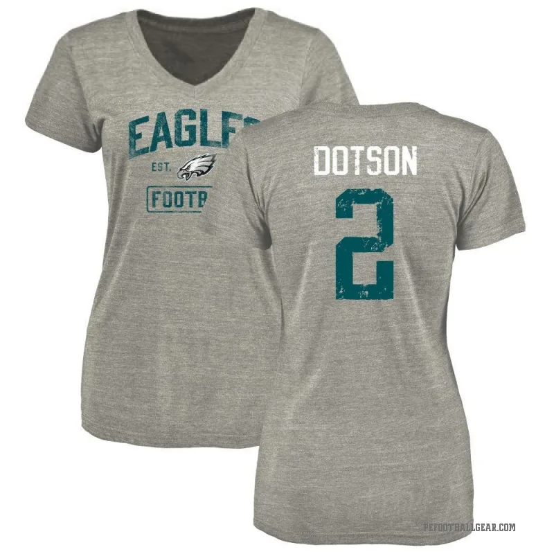 Jahan Dotson Women's Gray Philadelphia Eagles Heather Distressed V-Neck T-Shirt