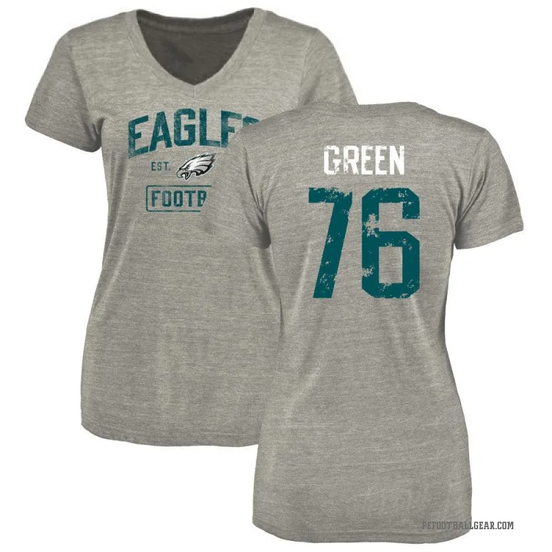 Kenyon Green Women's Green Philadelphia Eagles Heather Gray Distressed V-Neck T-Shirt