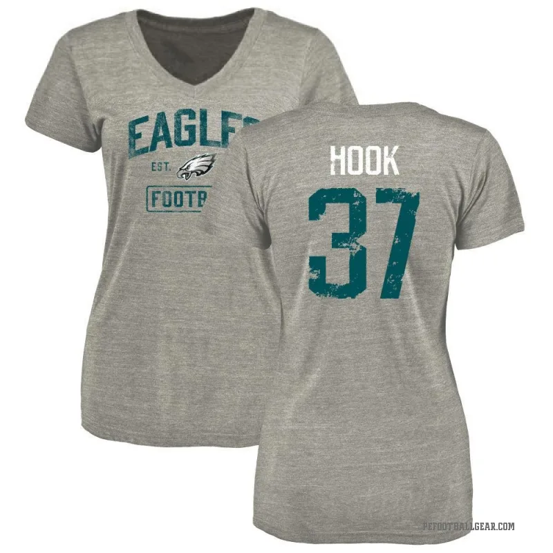 Maxen Hook Women's Gray Philadelphia Eagles Heather Distressed V-Neck T-Shirt